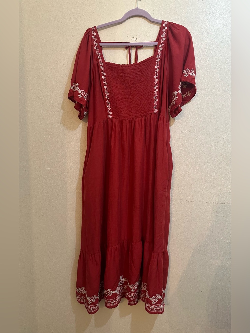 Old Vavy Red Embroidered Midi Dres, Size XL